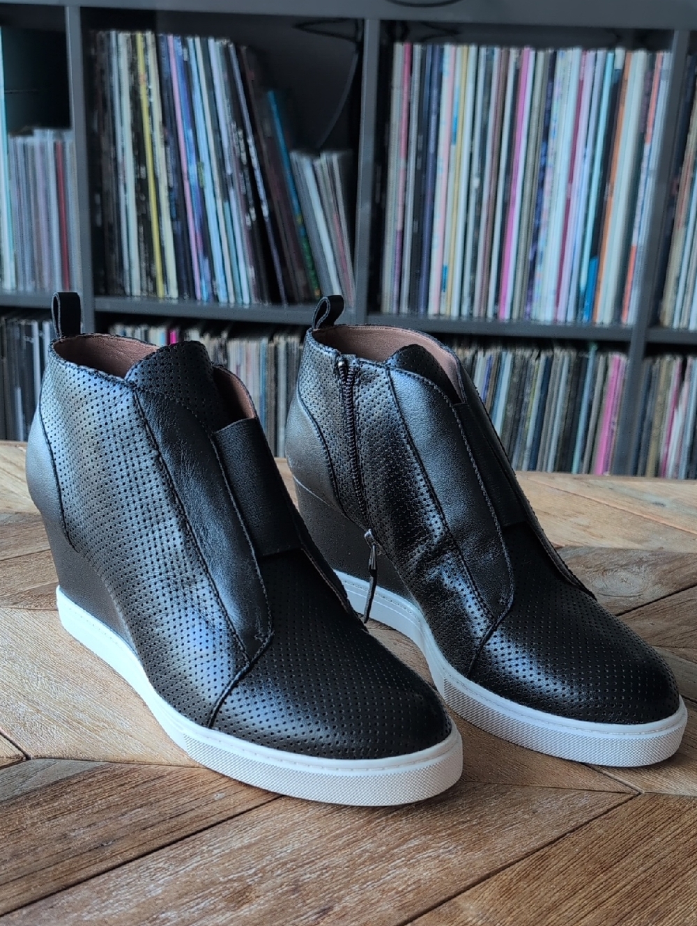 Paolo Black Perforated Wedge Sneaker Booties - Never Worn